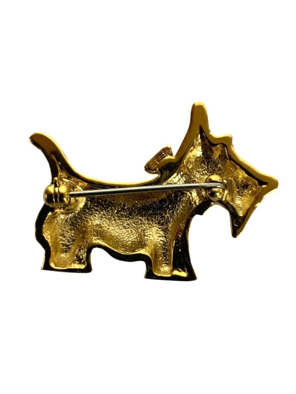 Scottie Dog with Bow Tie Brushed Gold-Tone Small Figural Brooch Pin - Picture 2 of 6